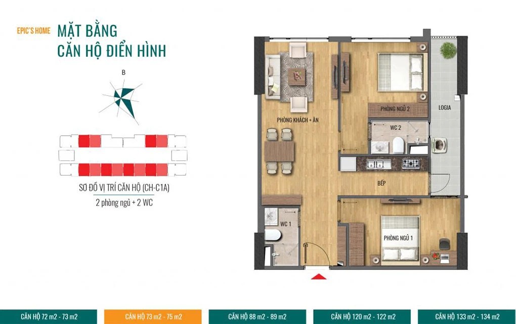 Thiet ke can ho 2PN Epic Home Pham Van Dong