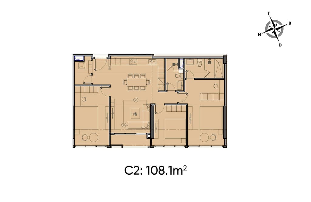 thiết kế căn hộ 3 phòng ngủ chung cư celestine westlake