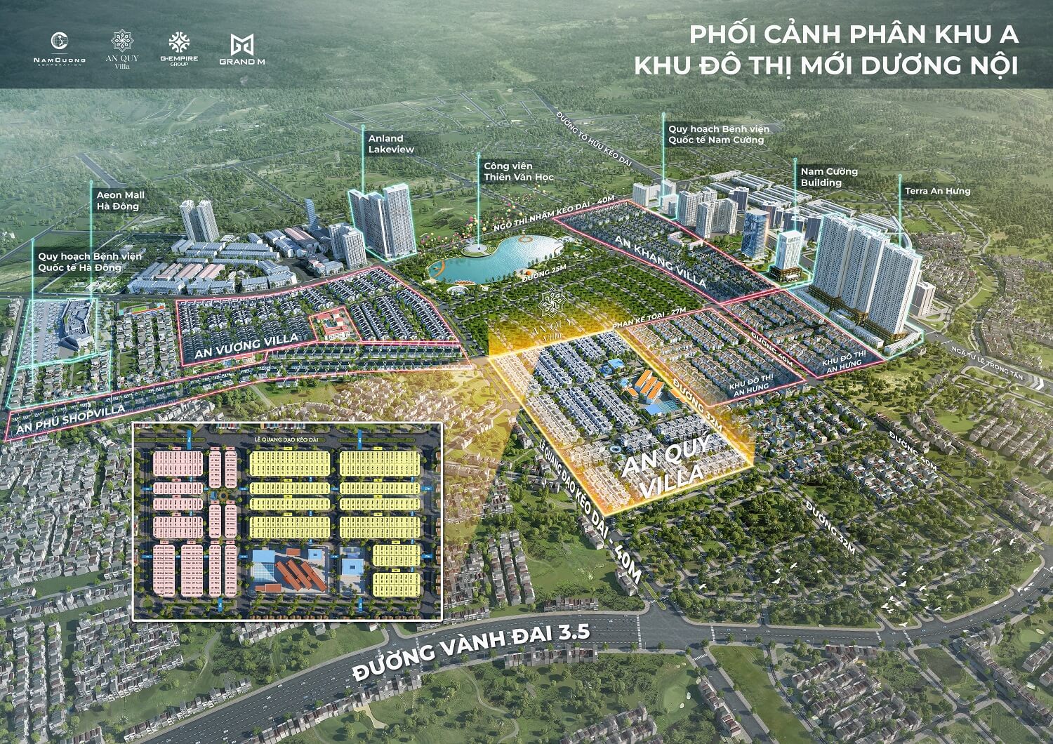 An Qúy Villa nằm ngay vị trí dao cắt ngã tư từ 2 con đường thịnh vượng bậc nhất khu tây là Siêu vành đai 3,5 & tuyến đường mới khánh thành LÊ QUANG ĐẠO kết nối trực tiếp Hà Đông và "thung lũng silicon" Cầu Giấy