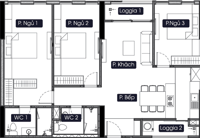thiết kế chung cư anland lake view căn 3 ngủ 2 vệ sinh
