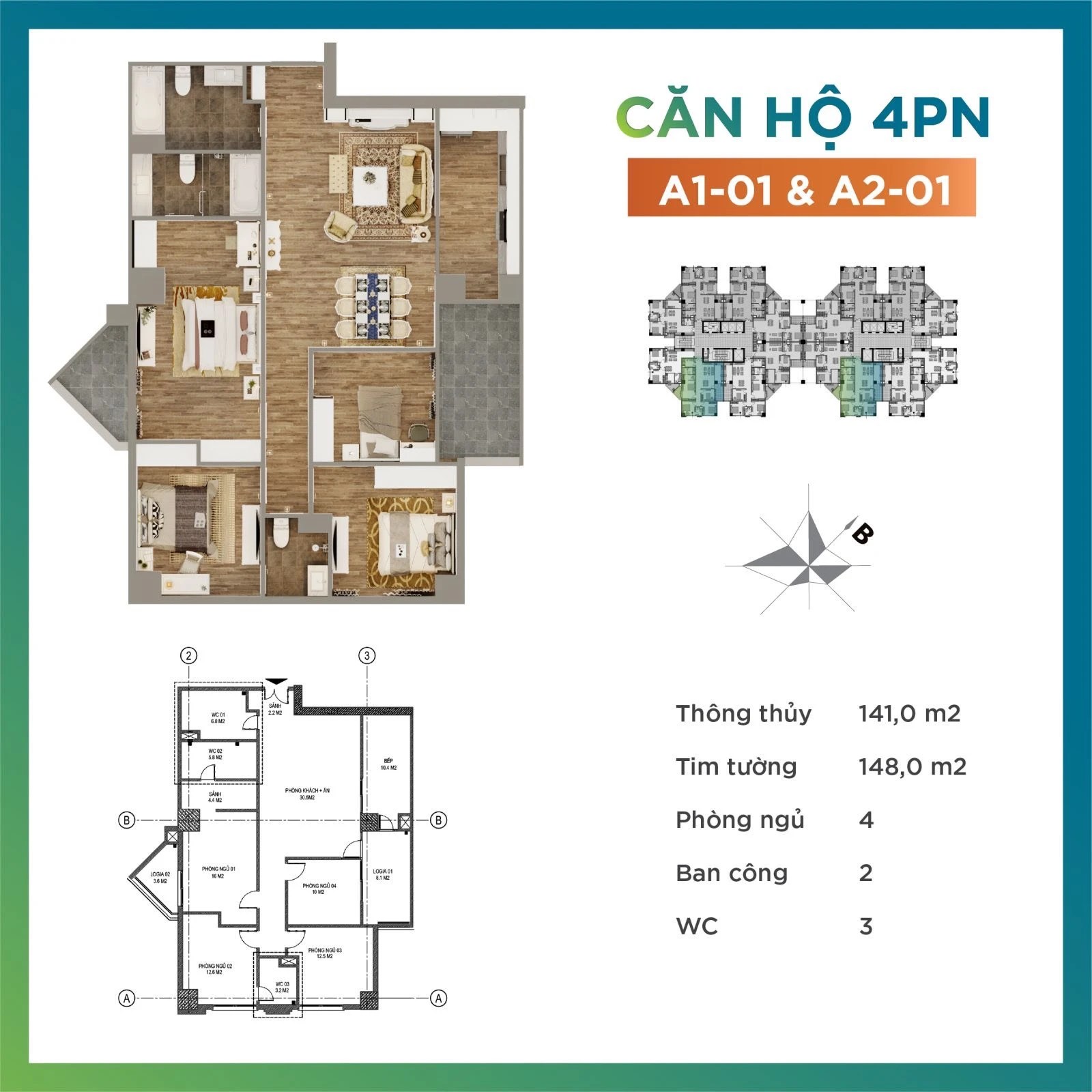 căn hộ 4 phòng ngủ tecco garden