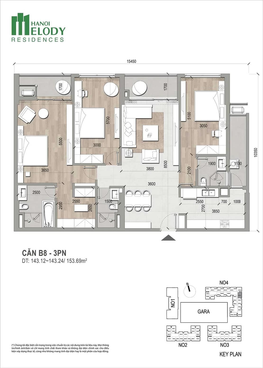 Căn hộ 3PN Hà Nội Melody Residences