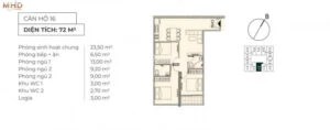 Căn 3 phòng ngủ 72,9m2 - 1 căn/sàn