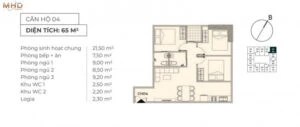 Căn 3 phòng ngủ góc 65,4m2 - 72,4m2 - 3 căn/sàn