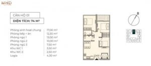 Căn 3 Phòng ngủ 72,4m2 - 1 căn/sàn