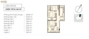 Căn hộ 3 Phòng ngủ 66,8m2 - 67,5m2 - 3 căn/sàn