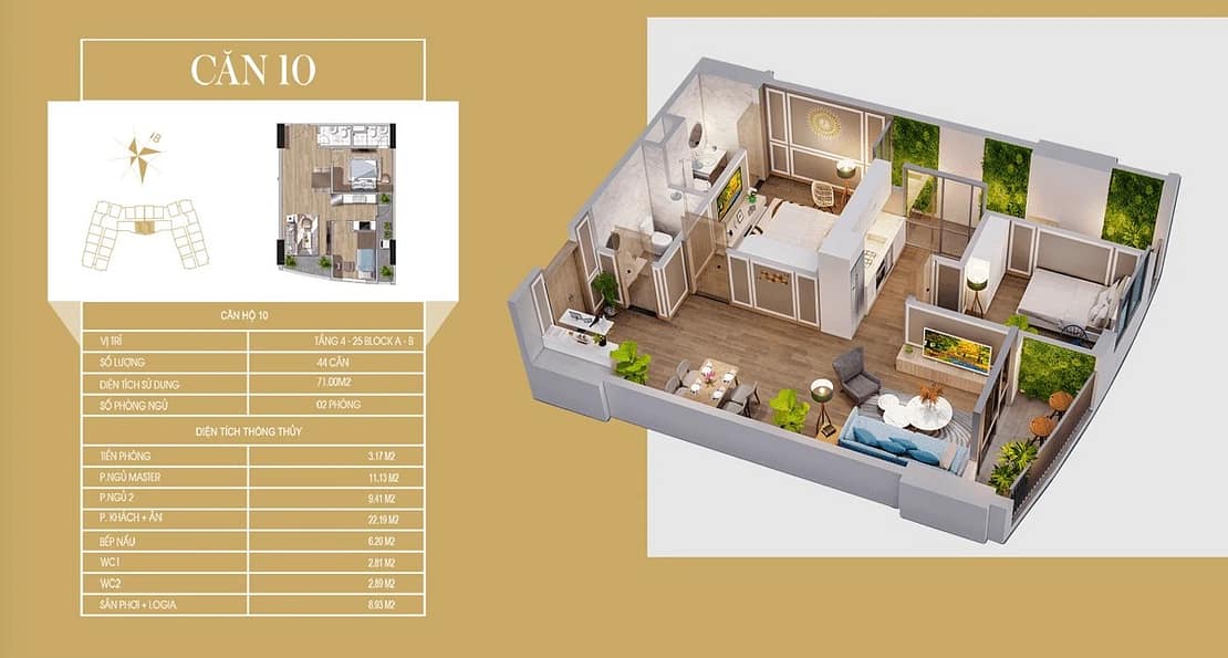 căn hộ hướng đông nam 71m2 dự án tecco diamond