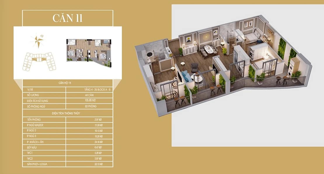 căn hộ 106m2 sân vườn tecco diamond thanh trì