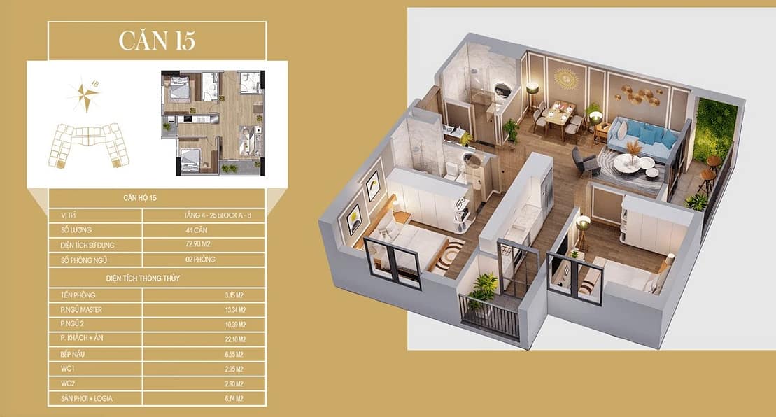 căn hộ góc 72,9m2 tecco diamond