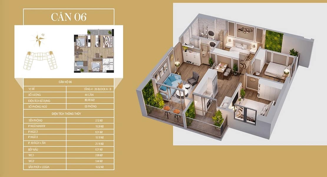 căn hộ 81m2 dự án tecco diamond