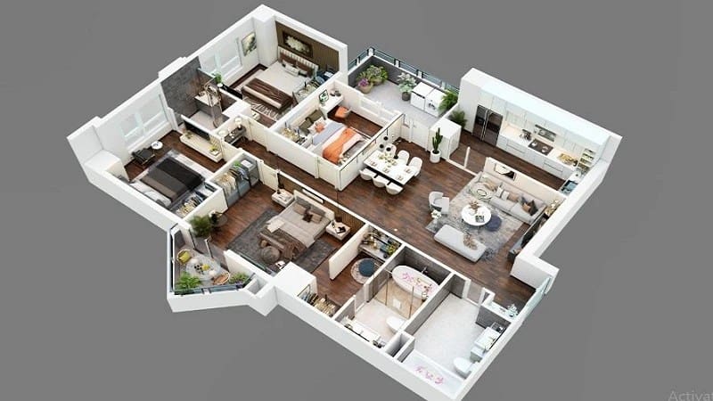 Mẫu Thiết kế 3D căn 4PN 127m2 - 141m2