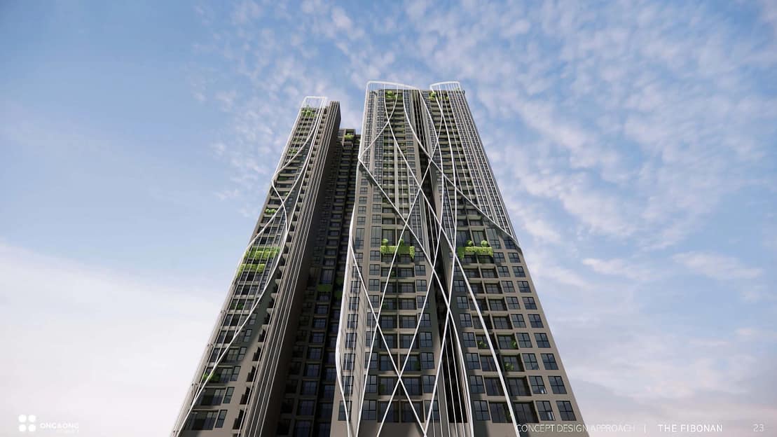 Hệ thanh lam chống nóng cùng các mảng xanh xen kẽ giúp The Fibonan trong lành, xanh mát.