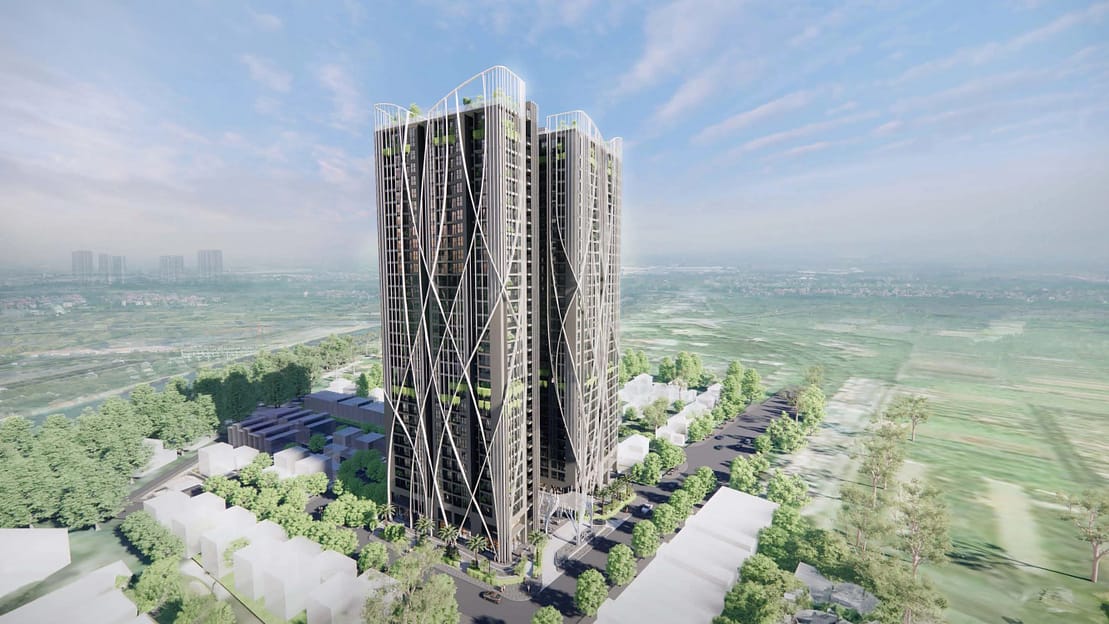 Hệ thanh lam chống nóng cùng các mảng xanh xen kẽ giúp The Fibonan trong lành, xanh mát.