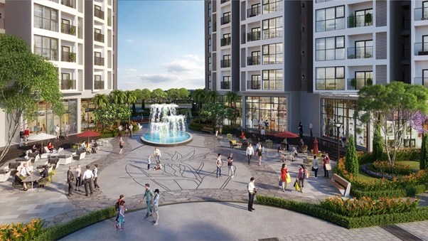 Đài phun nước phong thủy vượng khí trong khuôn viên Le Grand Jardin