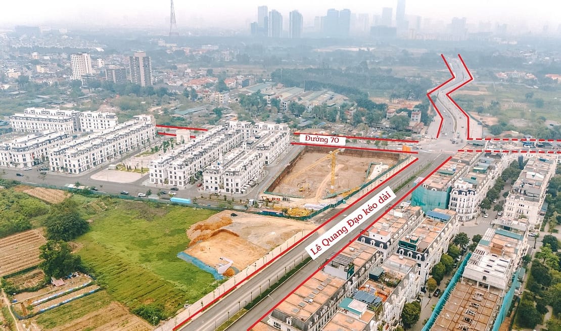 Đón sóng hạ tầng vị trí “vàng” tiếp giáp 3 mặt đường lớn: đường Lê Quang Đạo kéo dài, đường 70 mới, đường nội khu quy hoạch rộng 27m2.