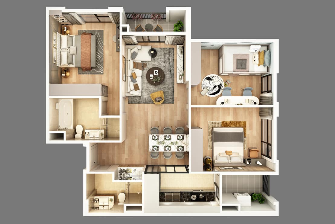 Căn hộ 3 phòng ngủ 89m2 - 93m2 - 95m2