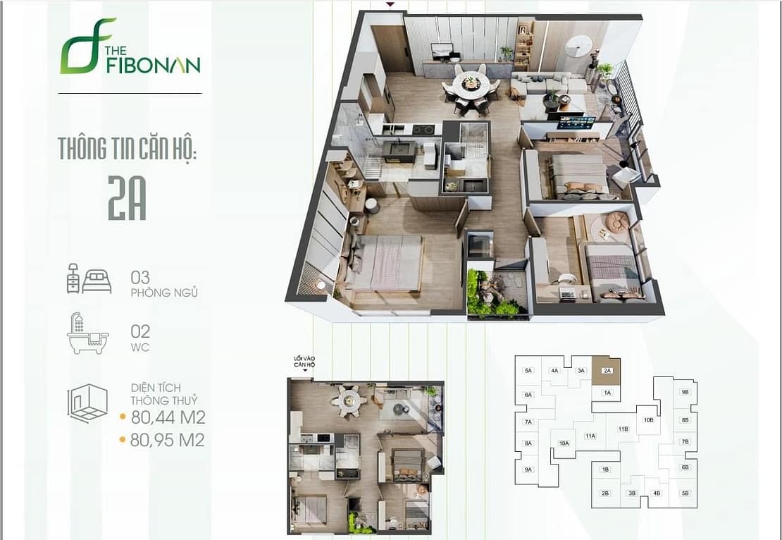 Căn hộ 3 phòng ngủ - The Fibonan Ecopark