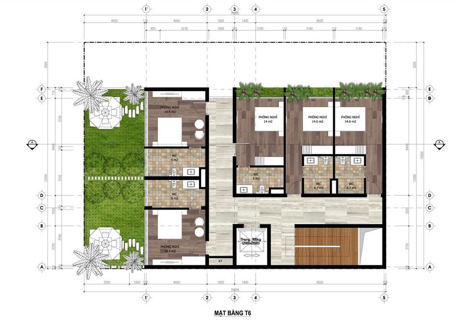 mặt bằng minihotel tầng 6