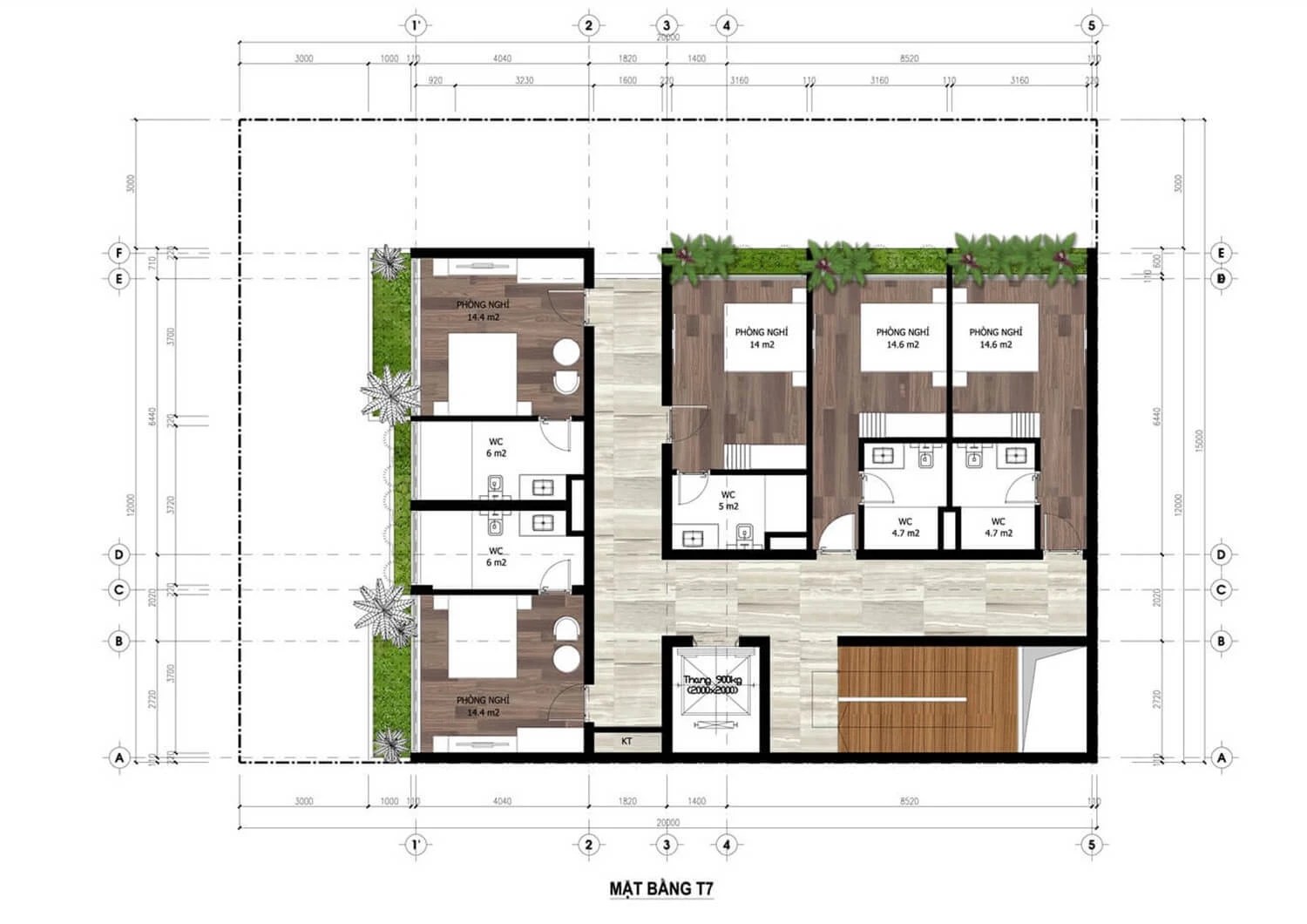 mặt bằng minihotel tầng 7