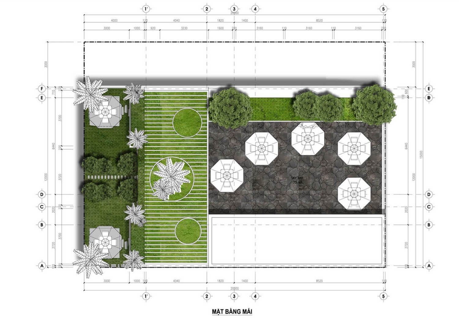 mặt bằng minihotel tầng mái