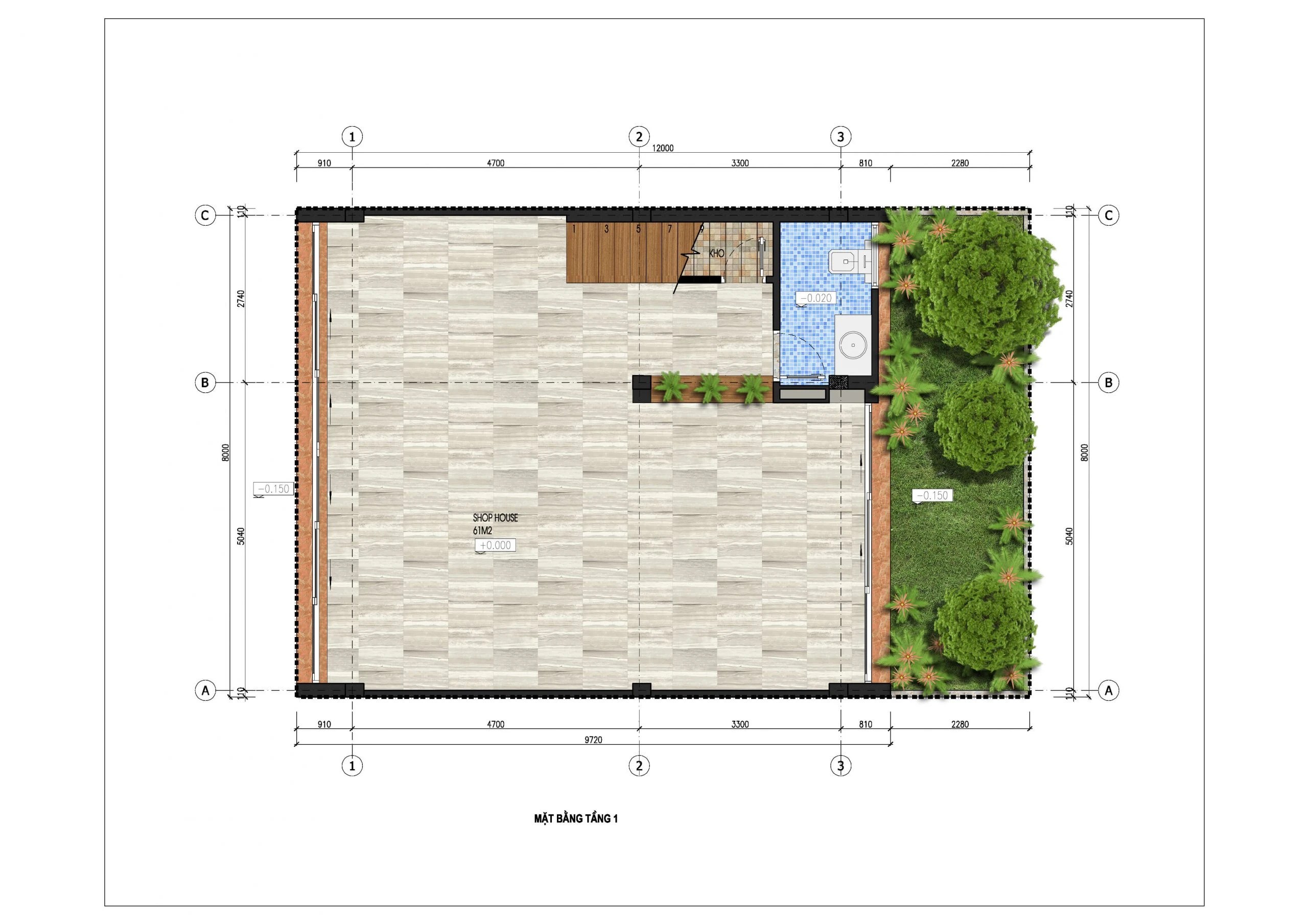 mặt bằng shophouse tầng 1