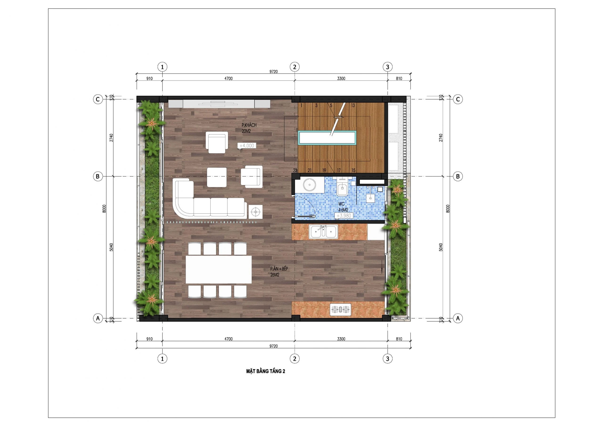 mặt bằng shophouse tầng 2