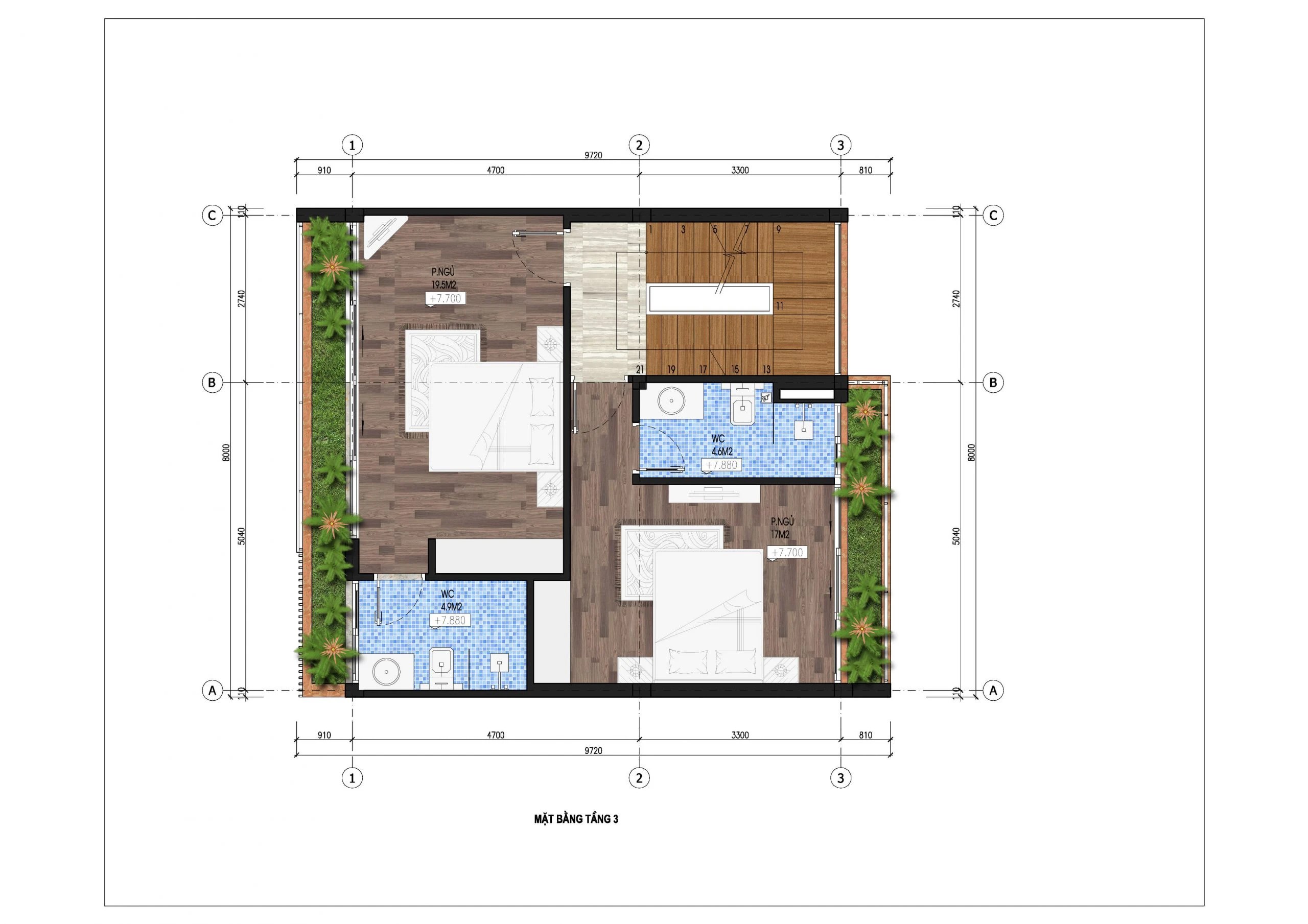 mặt bằng shophouse tầng 3