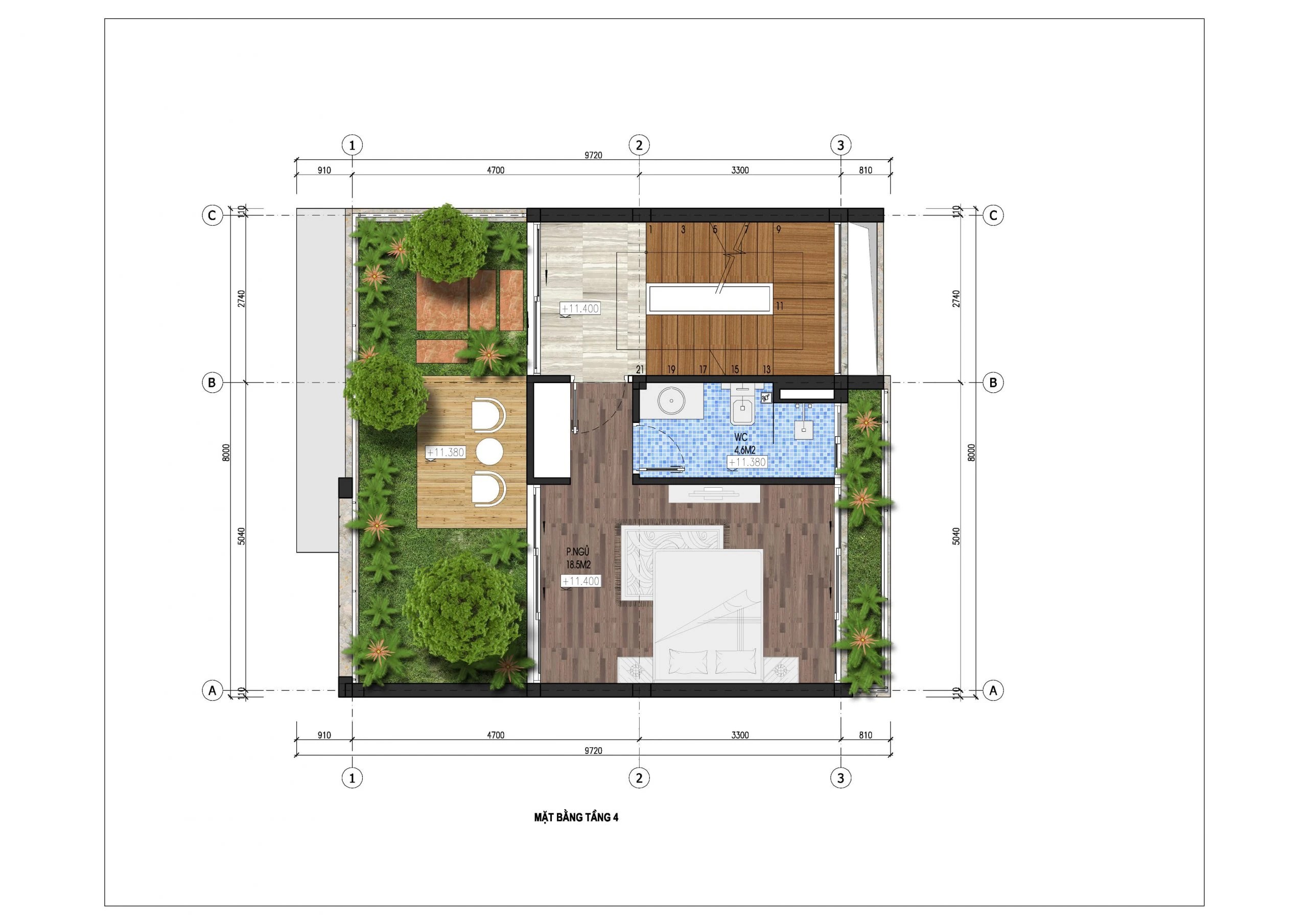 mặt bằng shophouse tầng 4