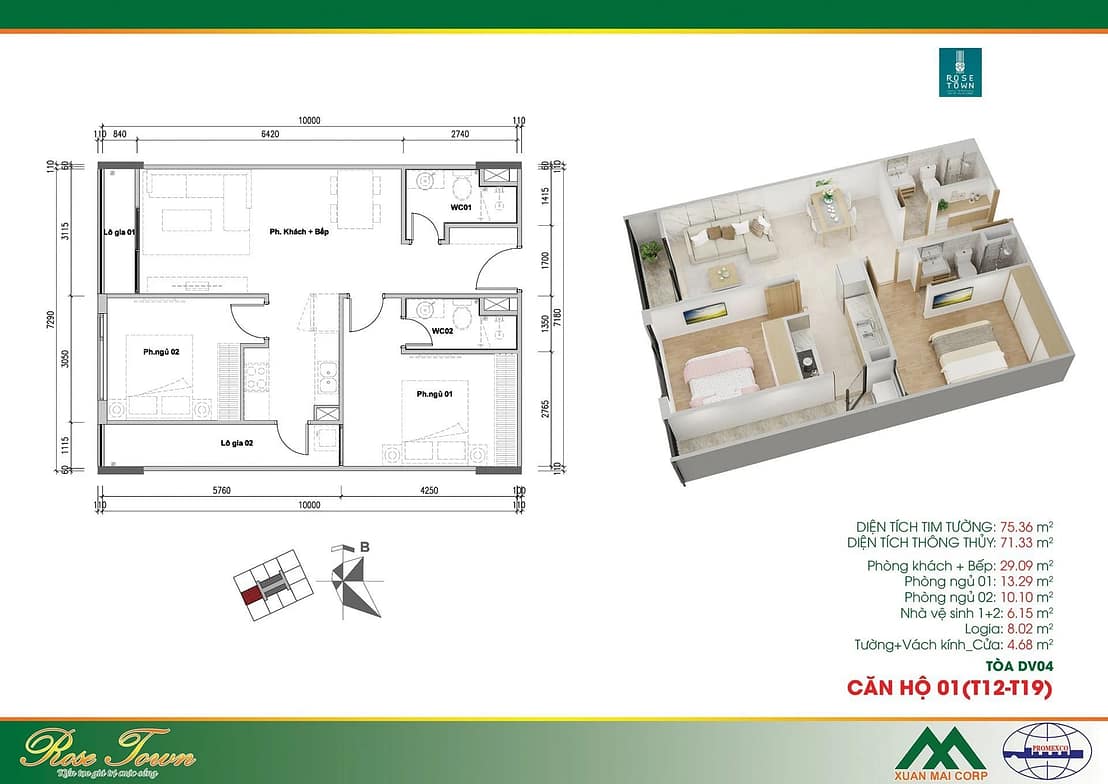 căn hộ số 01 tòa dv4 chung cư Rose town ngọc hồi