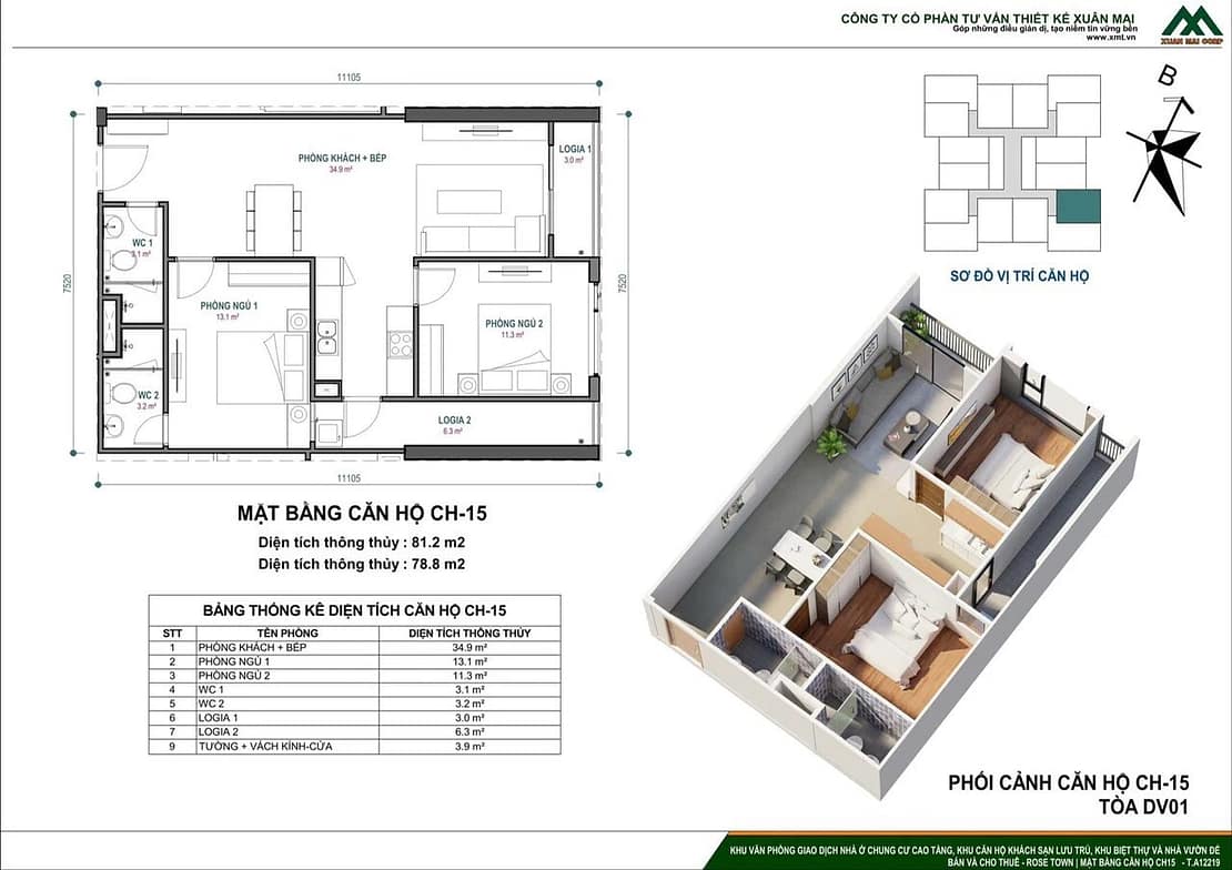 căn hộ 3 phòng ngủ dv01 rose town 79 ngọc hồi