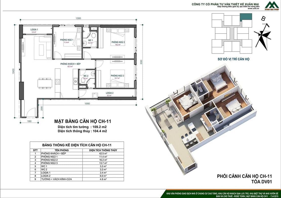 căn hộ 3 phòng ngủ dv01 rose town 79 ngọc hồi