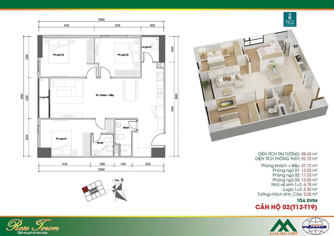 căn hộ số 02 tòa dv4 chung cư Rose town ngọc hồi