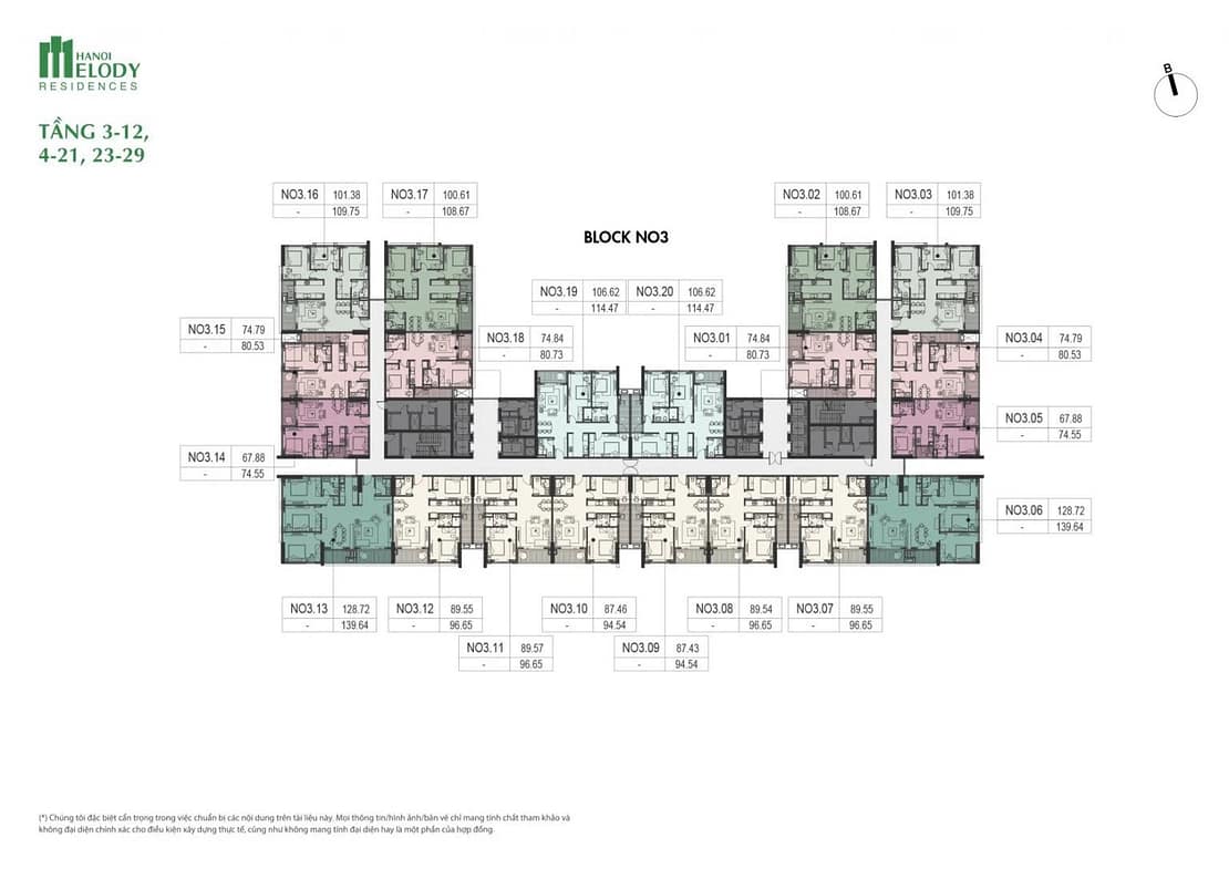 Mặt bằng tòa NO4 Hà Nội Melody
