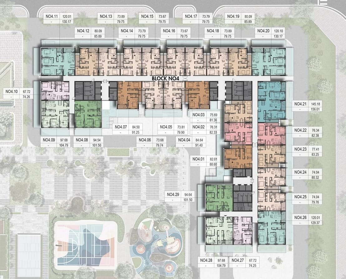 Mặt bằng tòa NO4 Hà Nội Melody