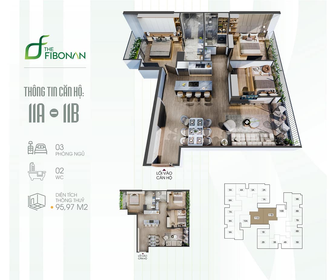 Căn hộ 3 phòng ngủ - The Fibonan Ecopark