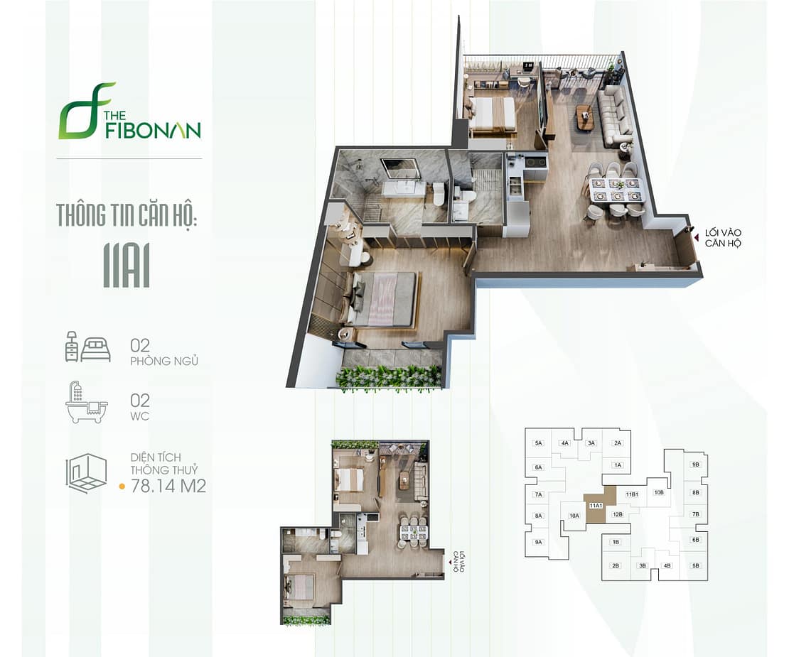 Căn hộ 2 phòng ngủ - The Fibonan Ecopark