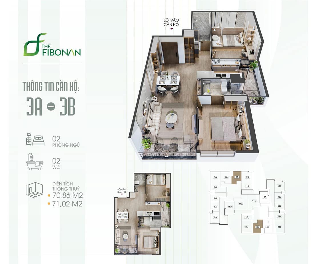 Căn hộ 2 phòng ngủ - The Fibonan Ecopark