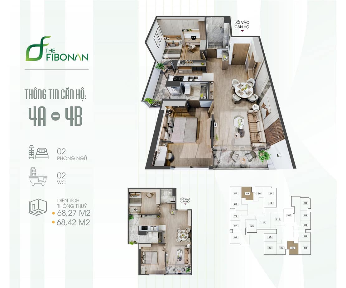 Căn hộ 2 phòng ngủ - The Fibonan Ecopark