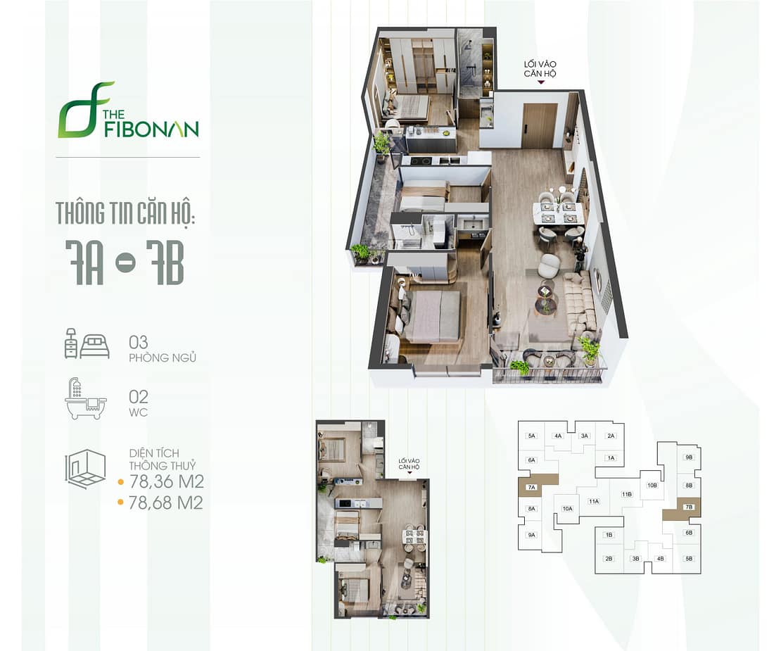 Căn hộ 3 phòng ngủ - The Fibonan Ecopark