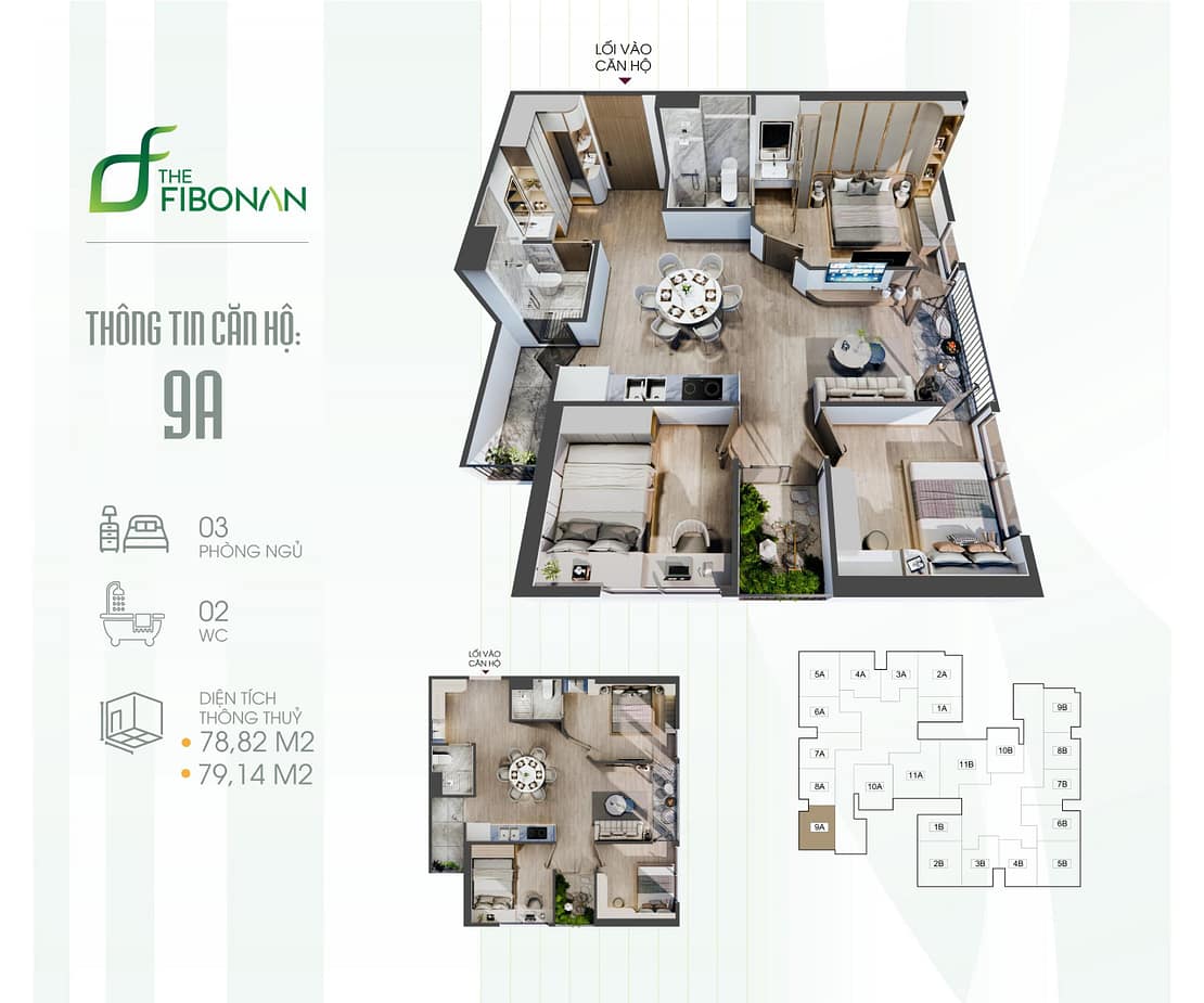 Căn hộ 3 phòng ngủ - The Fibonan Ecopark