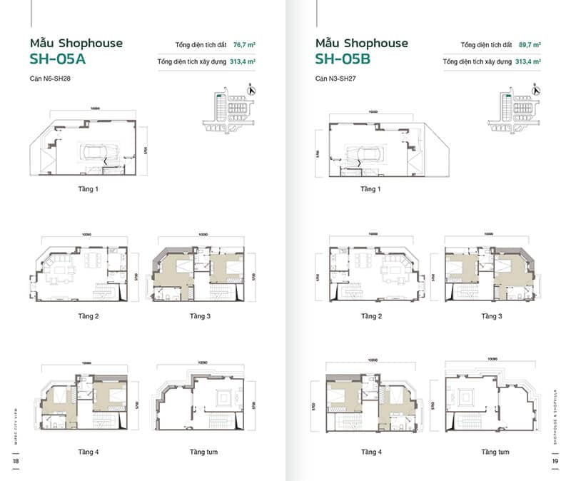 Shopvilla Mipec City View có diện tích đa dạng: 135 – 683m2