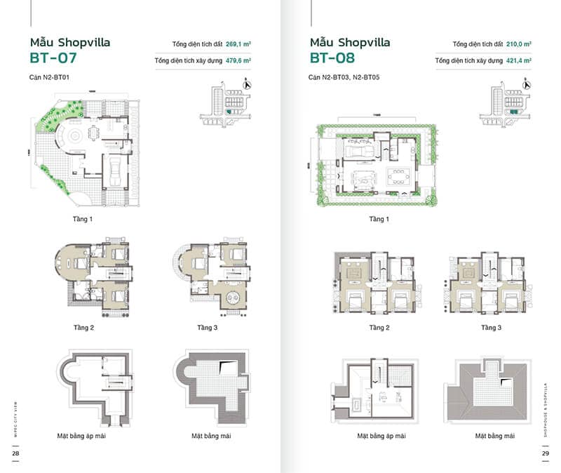 Shopvilla Mipec City View có diện tích đa dạng: 135 – 683m2