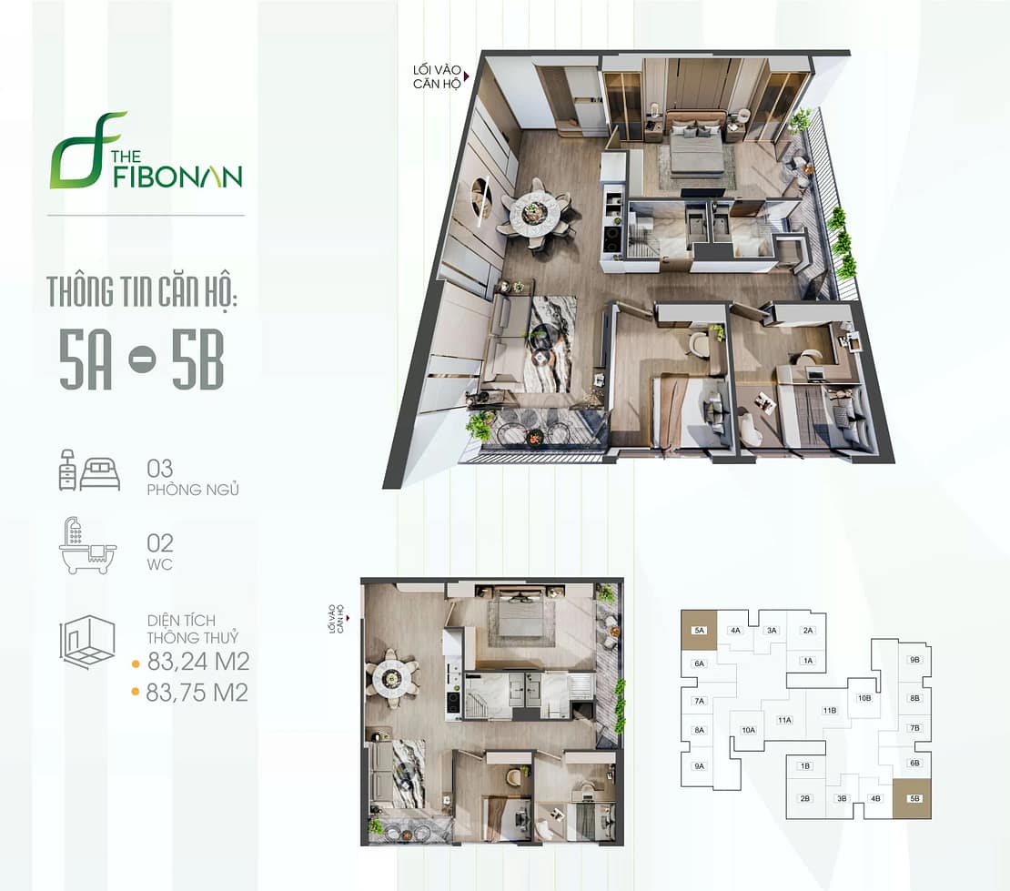 Căn hộ 3 phòng ngủ - The Fibonan Ecopark 4.x tỷ