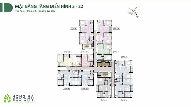 Mặt bằng tòa Rosa CT12 Dự án Hồng Hà Eco City