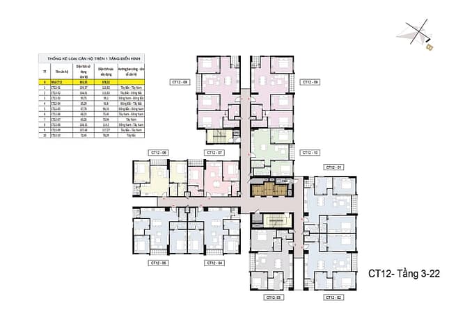 Mặt bằng tòa Rosa CT12 Dự án Hồng Hà Eco City 1