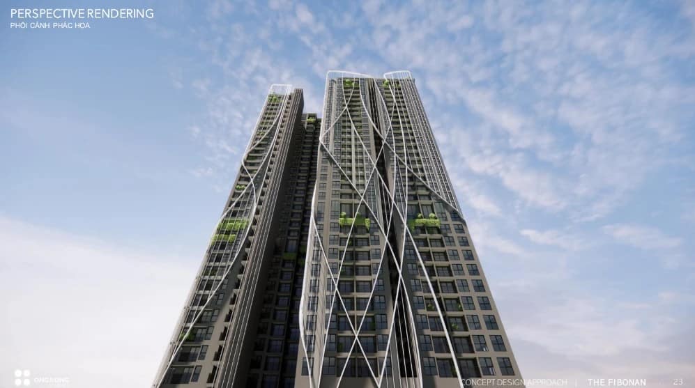 Hệ thanh lam chống nóng cùng các mảng xanh xen kẽ giúp The Fibonan trong lành, xanh mát.