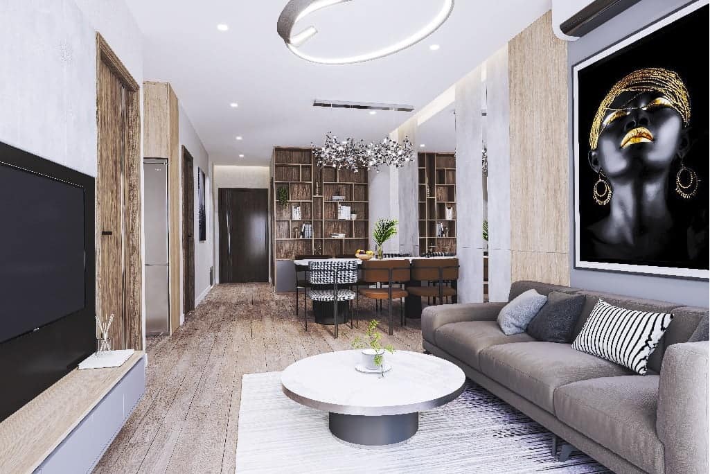 Thiết kế phòng khách căn hộ Feliz Homes Hoàng Mai