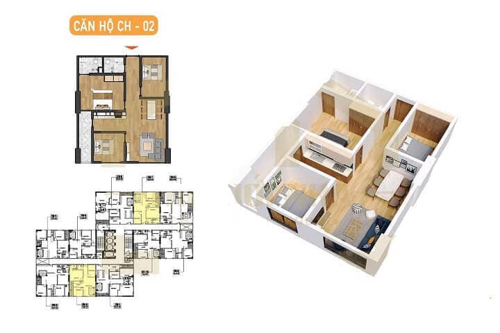 thiet ke can ho chung cu x2 dai kim