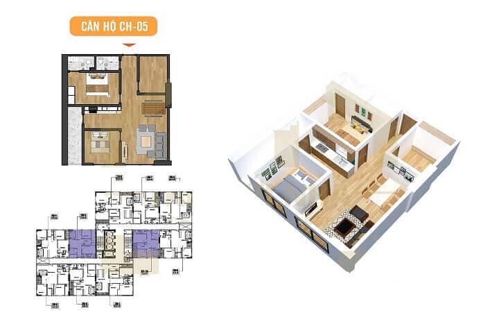 thiet ke can ho 2pn chung cu x2 dai kim