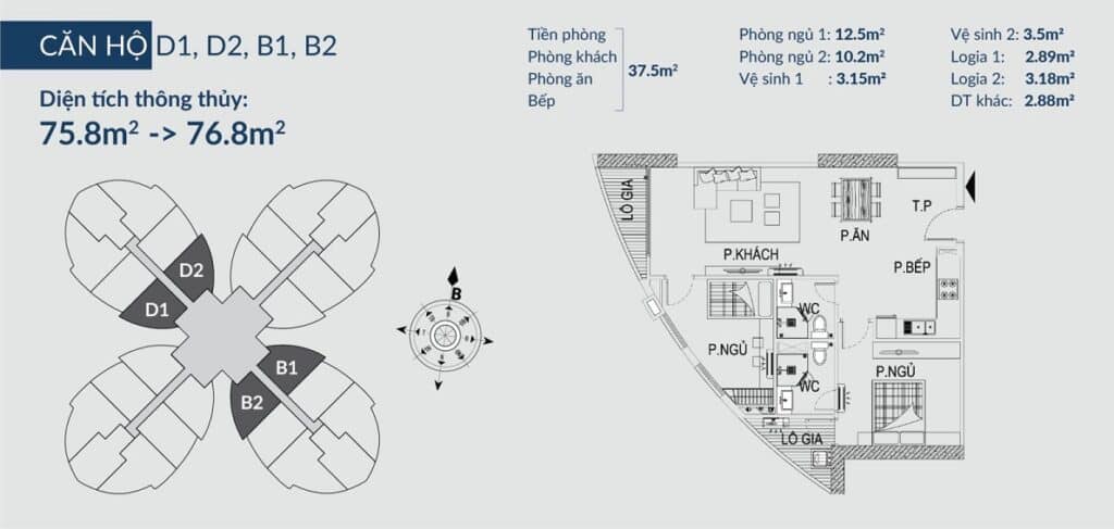 căn hộ 76 m2 sky view plaza 360 giải phóng